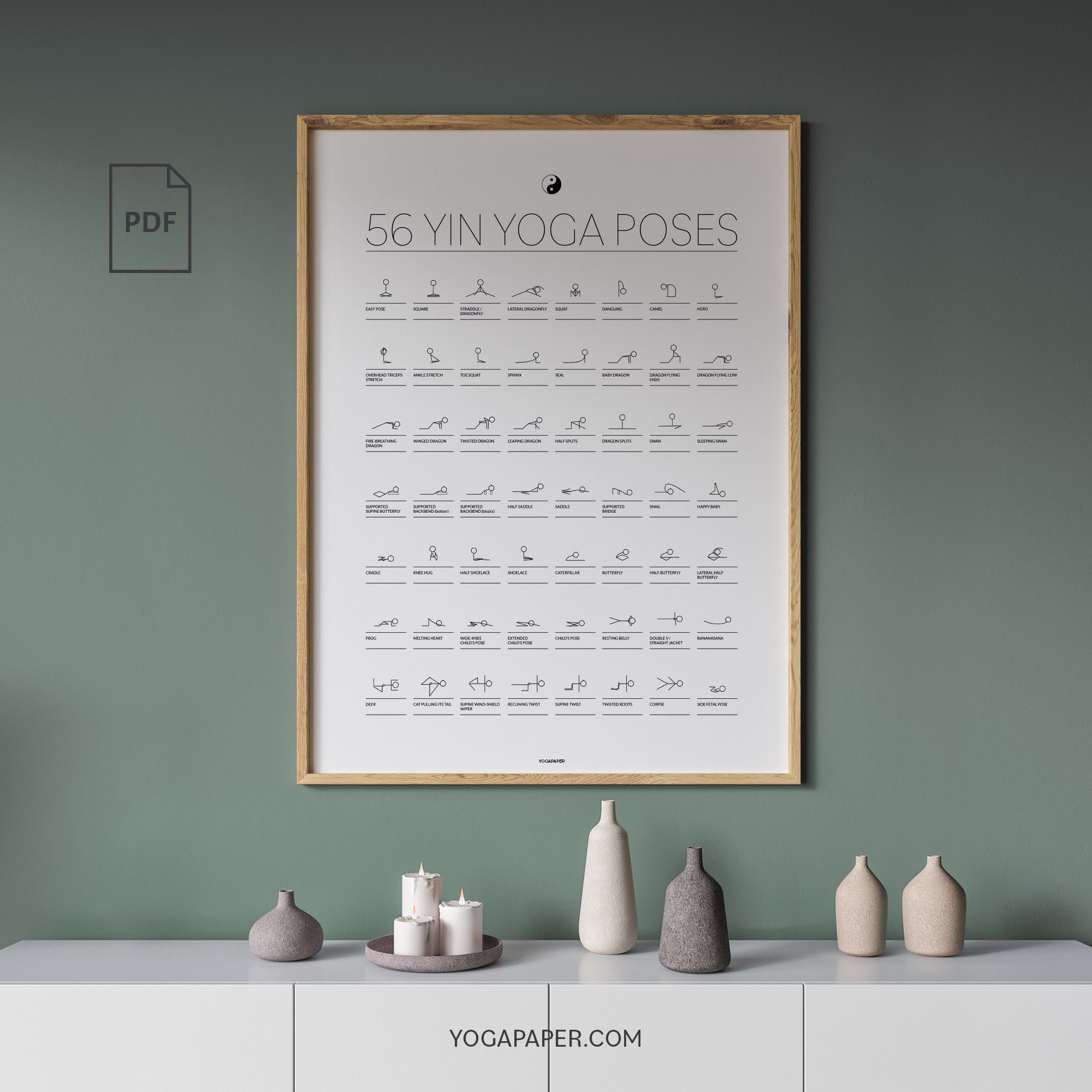 56 yin yoga postures printable pdf yin yoga poster with etsy