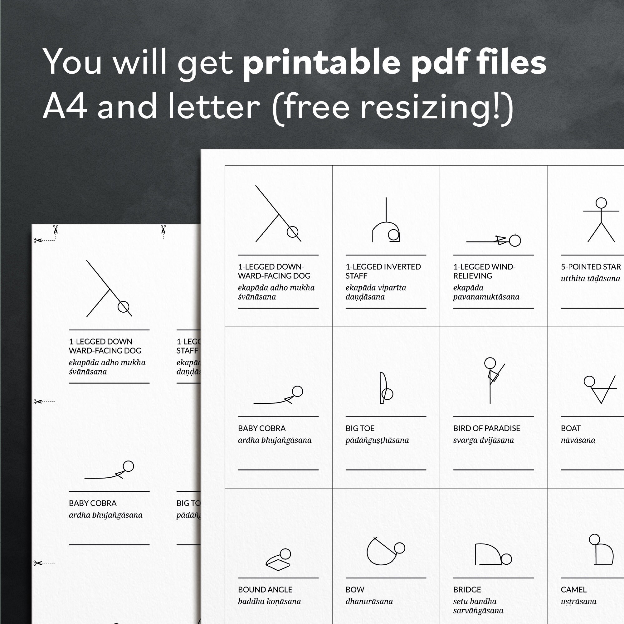 printable yoga cards 108 hatha yoga pose flashcards with etsy