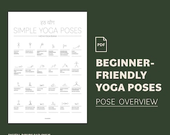 Hatha Yoga Poses Chart: Beginner Stick Figures, Sanskrit & English (PDF Digital)