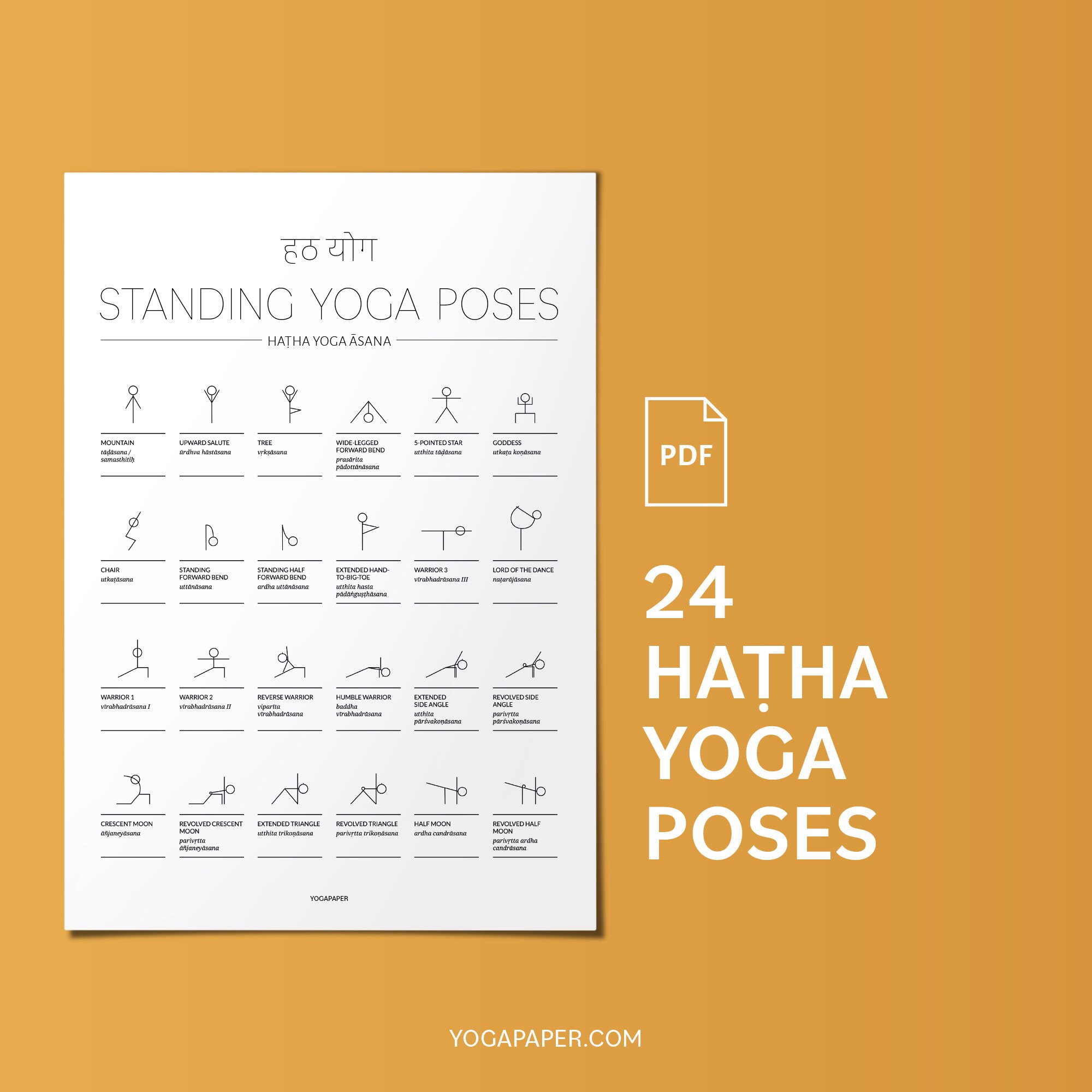 24 standing hatha yoga poses printable yoga poses poster etsy