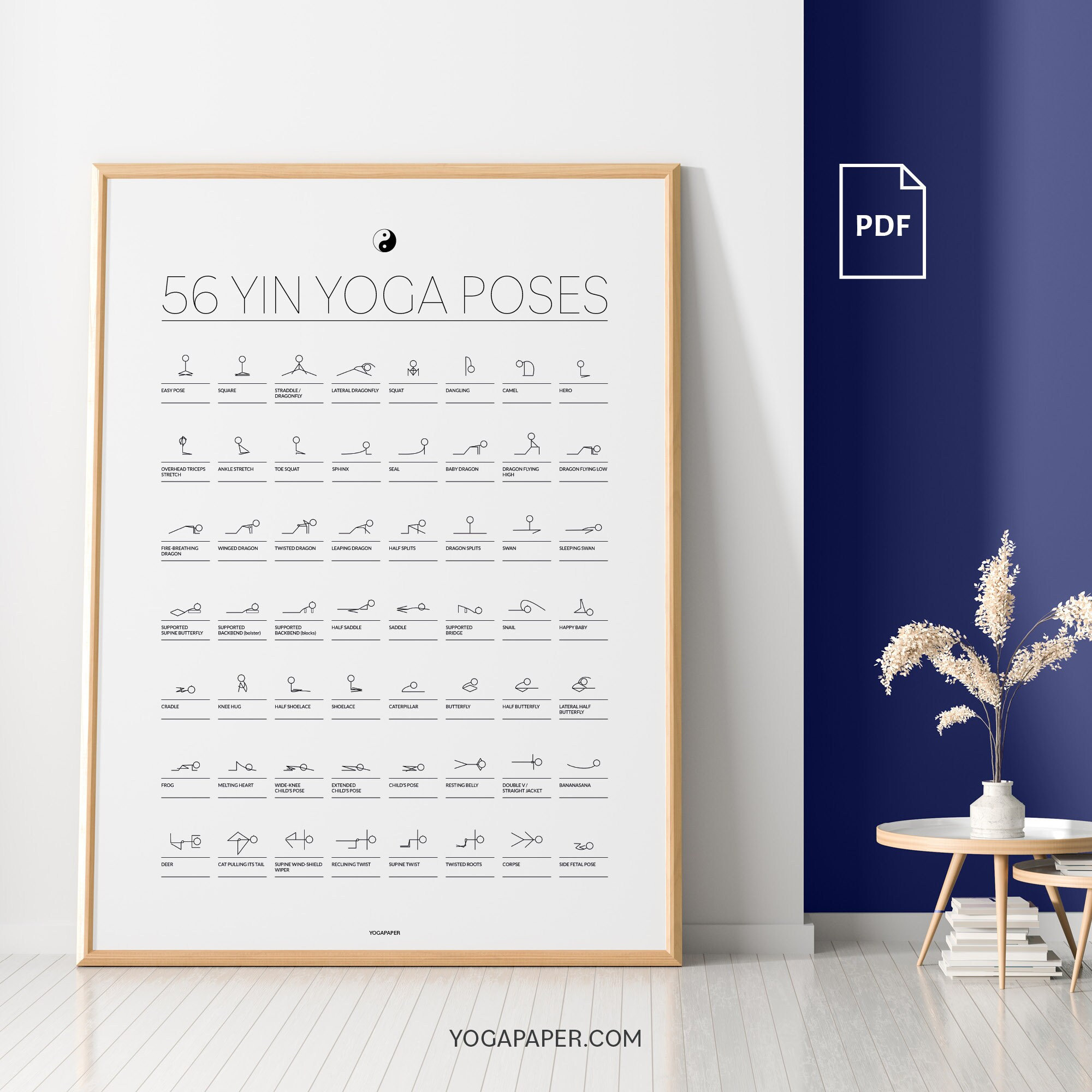 yin yoga poster with yoga stick figures printable yoga poses etsy
