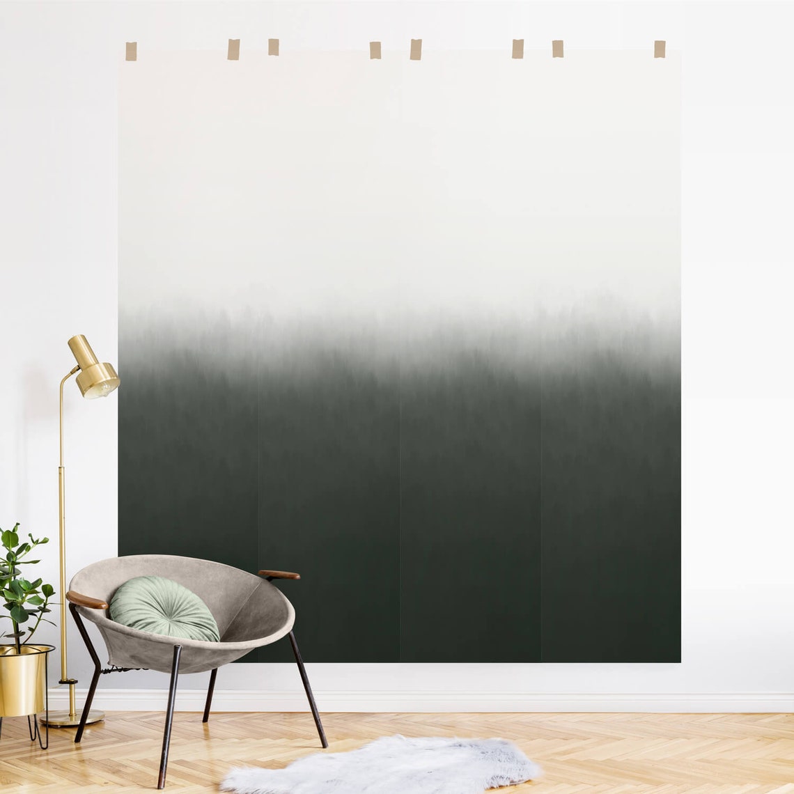 Dark Green Ombre Removable Wallpaper Foggy Hills Inspired Etsy