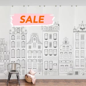 Amsterdam Houses Removable Wallpaper, City Streets of Amsterdam, Baby Room Peel and stick Wall Mural