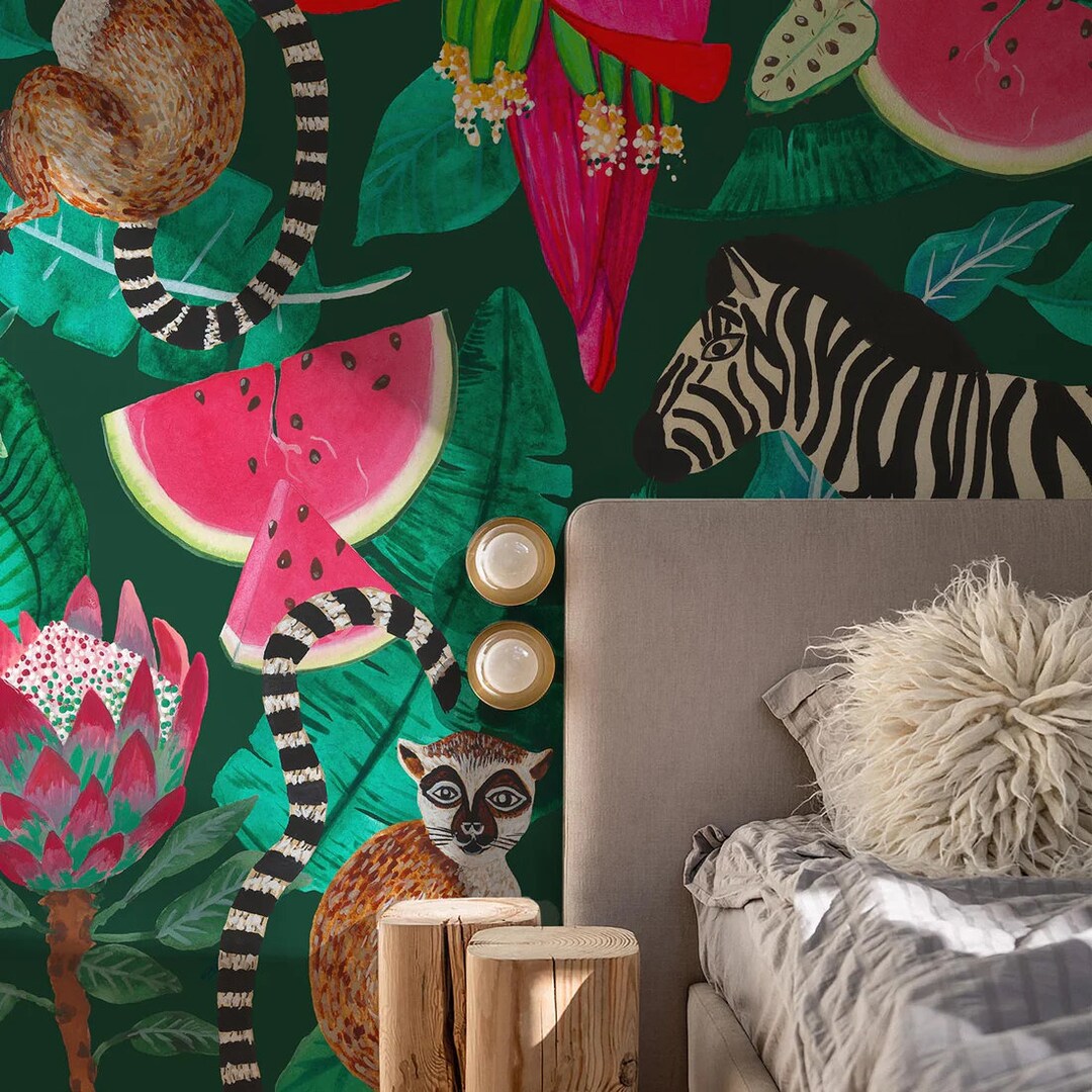 Jungle Mural Peel and Stick Wallpaper for Walls Dark Green Wallpaper ...