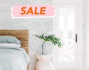 Coastal Waves Wallpaper Mural, Blue Ocean Accent, Peel and Stick