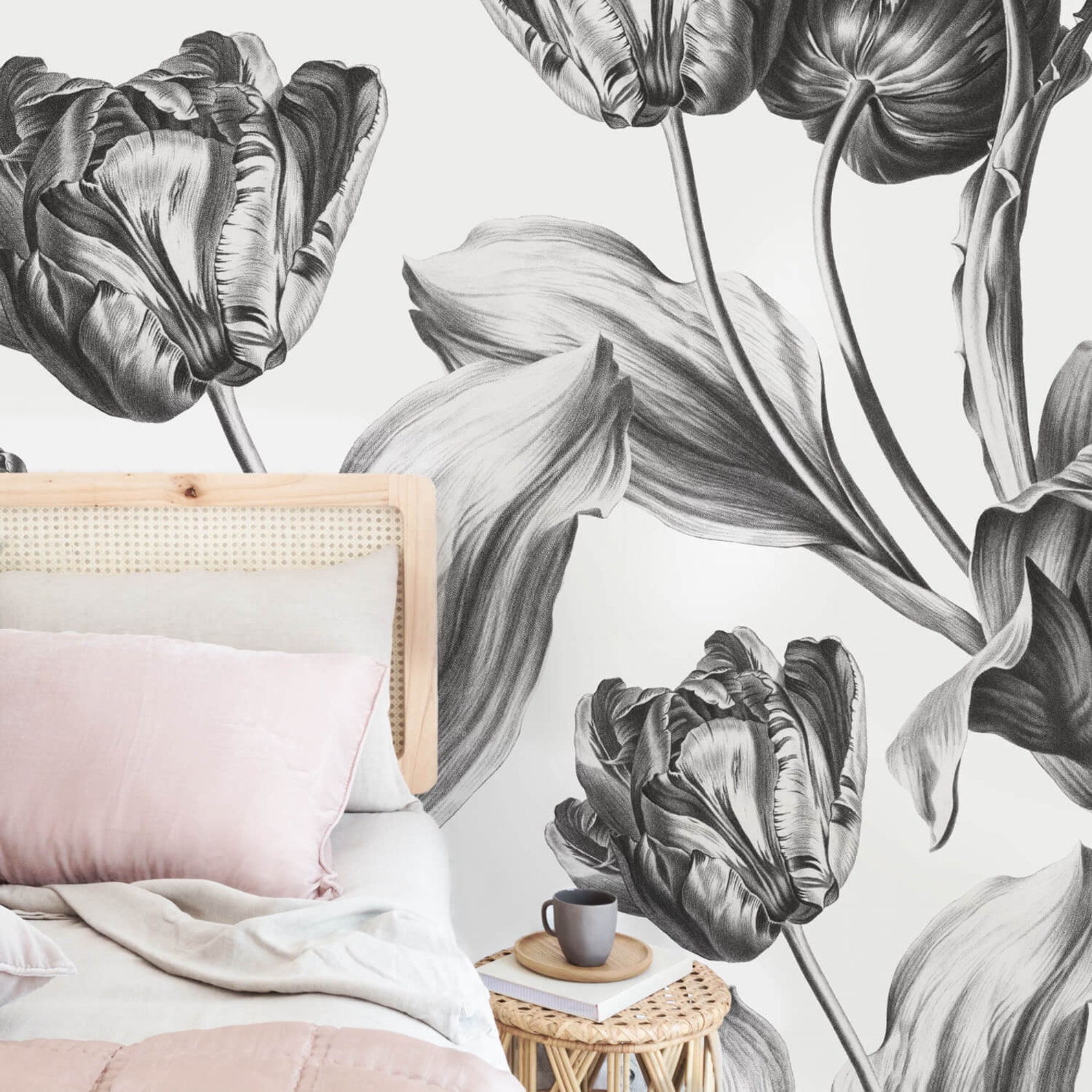 Dutch Floral Removable Wallpaper, Vintage Tulips Flowers Temporary Wall