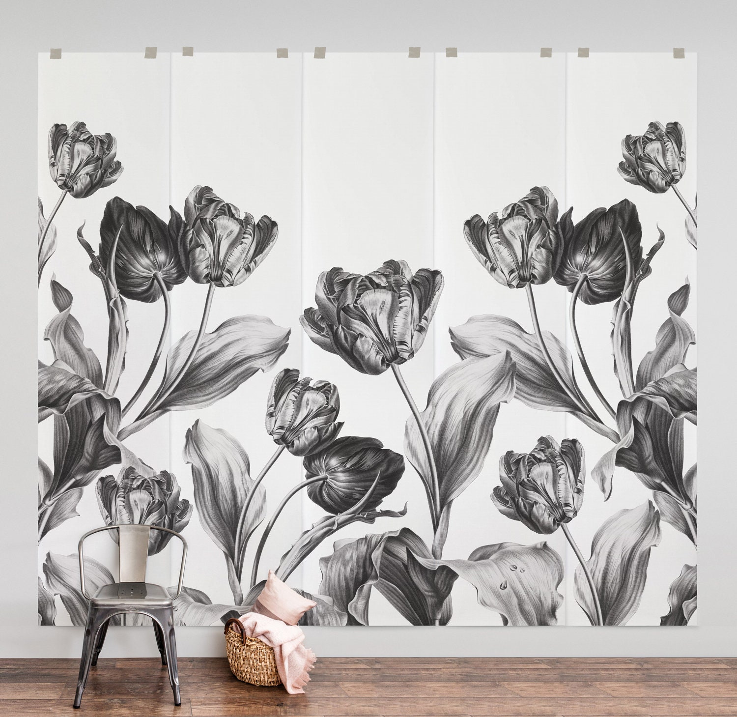 Dutch Floral Removable Wallpaper, Vintage Tulips Flowers Temporary Wall