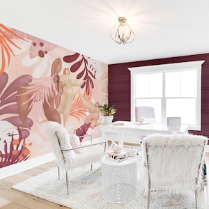 Feminine Wallpaper Abstract Wall Mural Artwork Pink Wallpaper For Walls Botanical Flower Wallpaper Large Wall Murals Accent Wallpaper