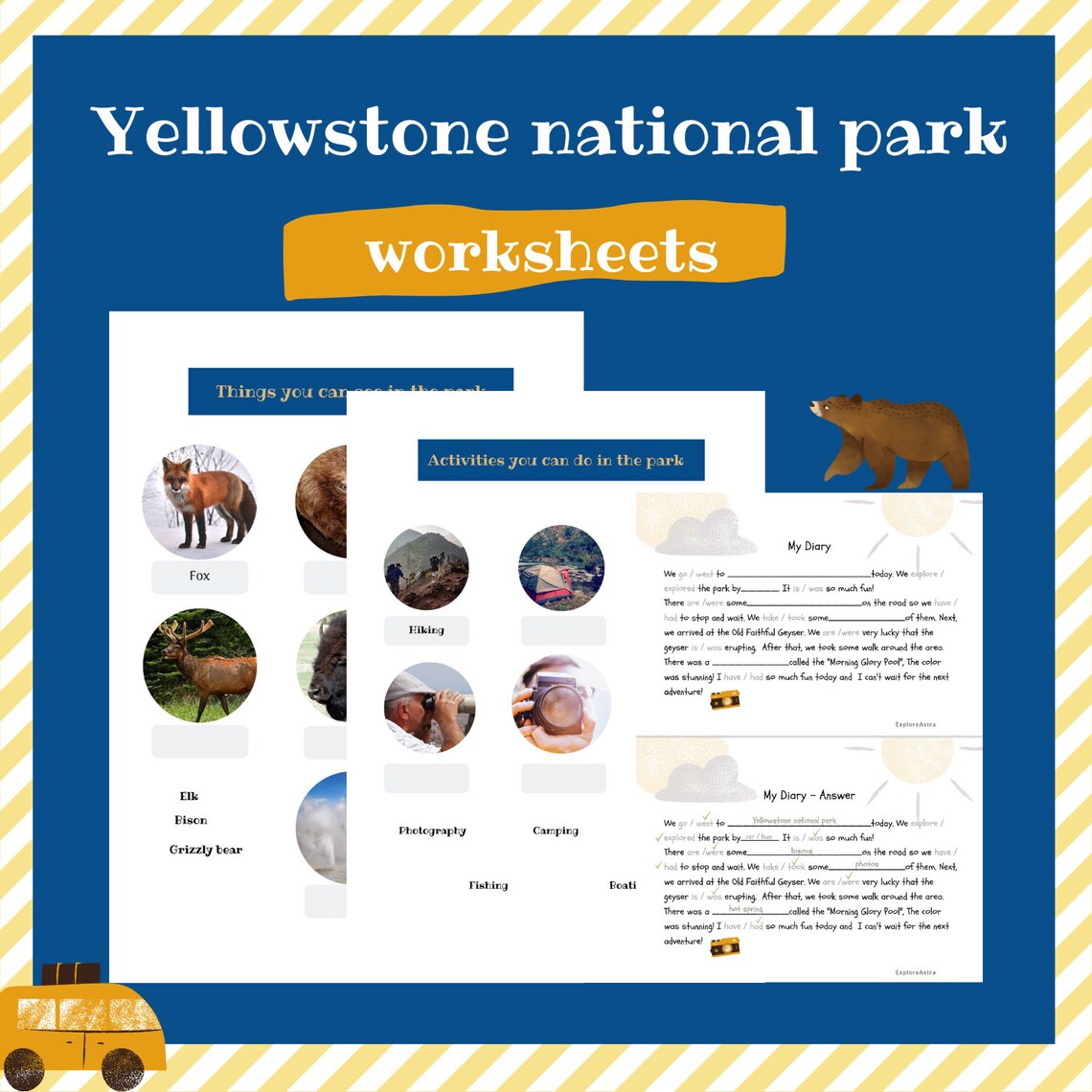 Kids learning activity Yellowstone National Park Adventure Etsy