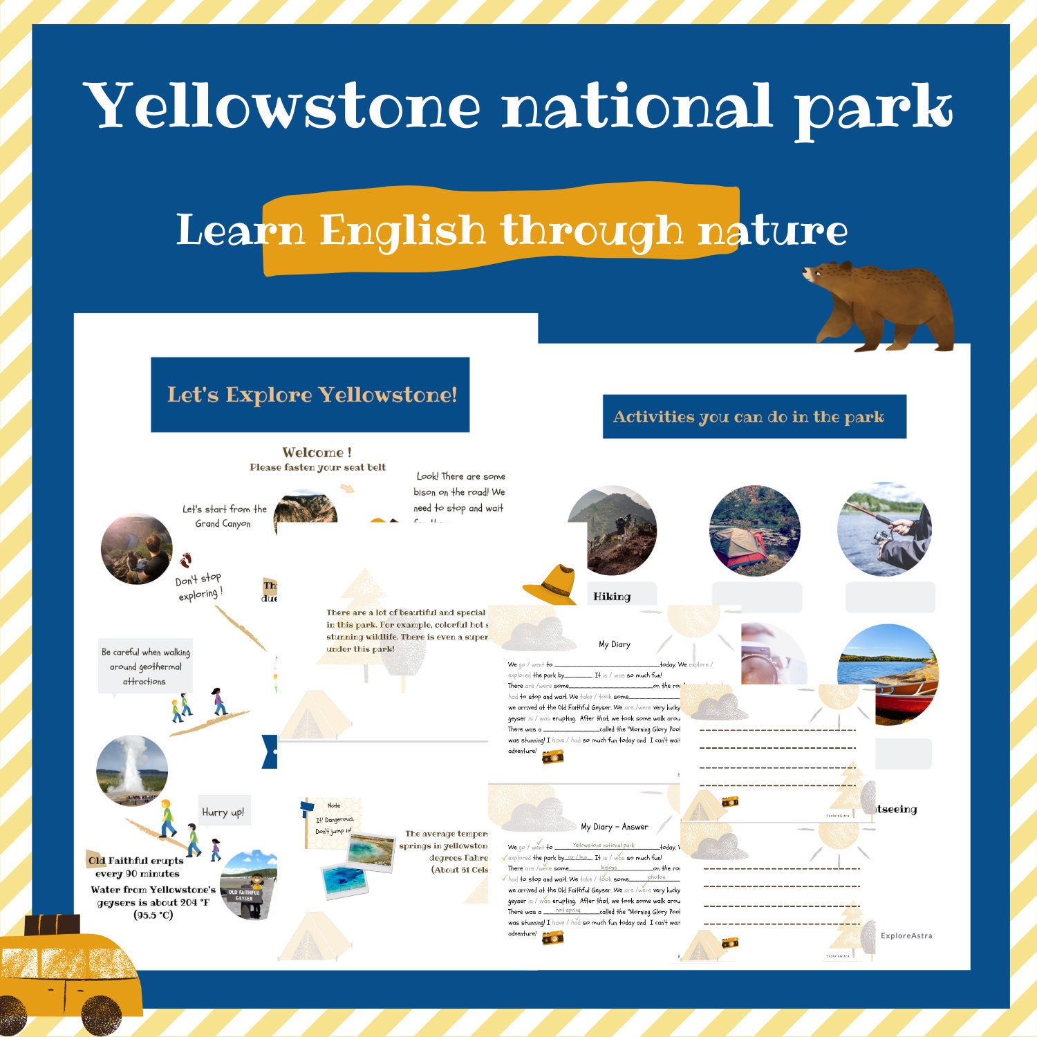 Kids learning activity Yellowstone National Park Adventure Etsy