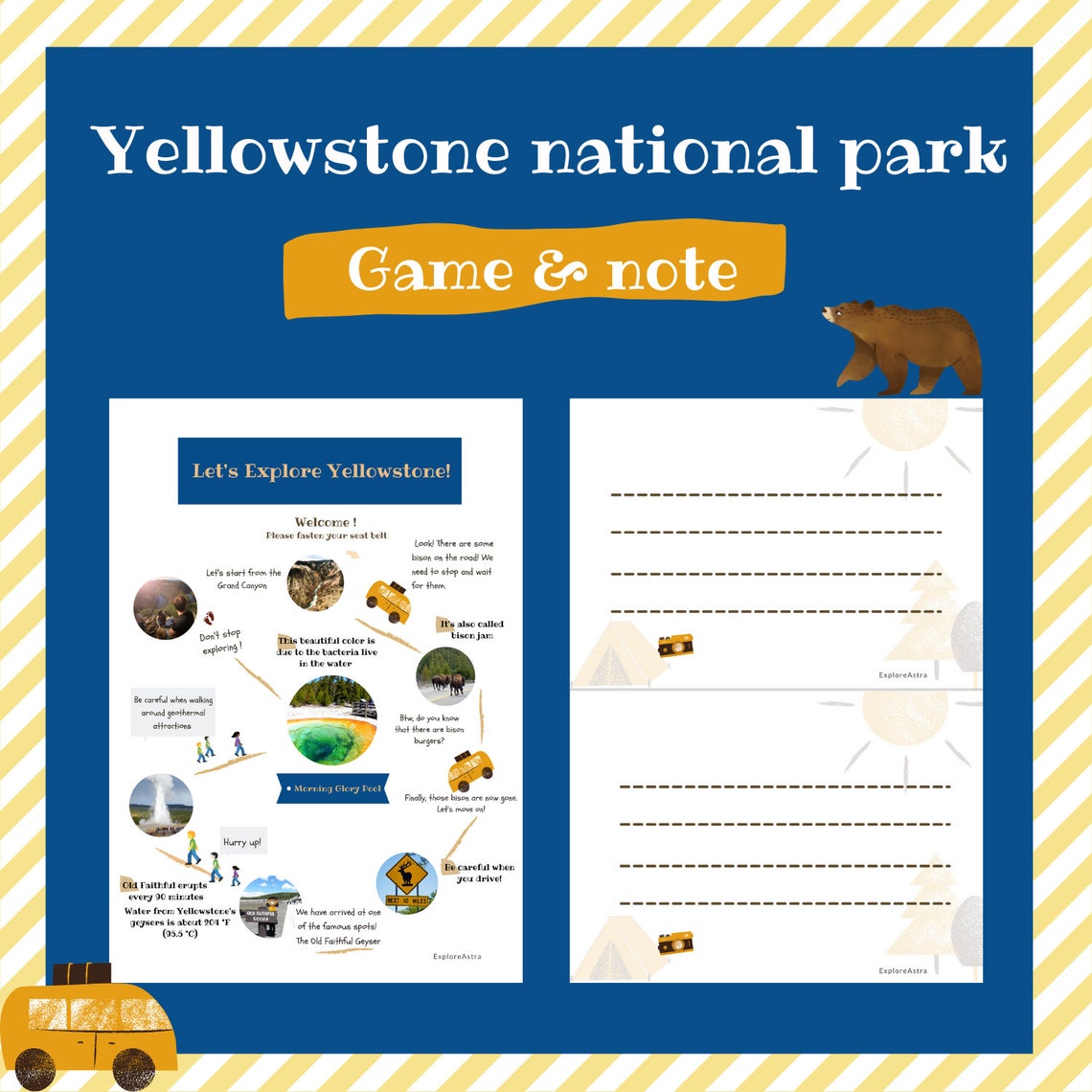 Kids learning activity Yellowstone National Park Adventure | Etsy