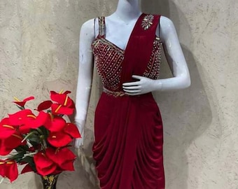 Indian Saree Sari Dhoti style Pre-stitched Pre-draped One Minute Party-wear