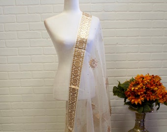 White Dupatta Gota Patti Border