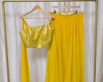 Set Sharara con pantaloni palazzo indo-occidentali gialli