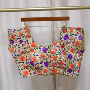 Indian Saree/ Lehenga Choli Multi colour floral embroidery  Blouse