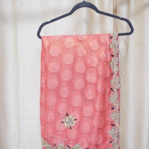 Saree Sari Light Peach Pink With Silver Hand Work