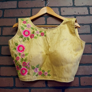 Indian Saree Choli Lehenga Blouse Golden Beige Floral