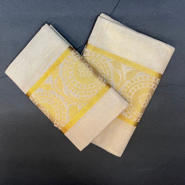 Traditional Kerala golden Tissue set Mundu