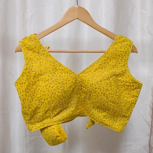 Yellow Blouse with sequin thread work V neck Saree Choli Lehenga Blouse