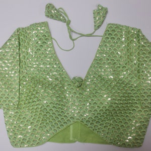 Light mint pistachio green sequin lehenga saree choli blouse