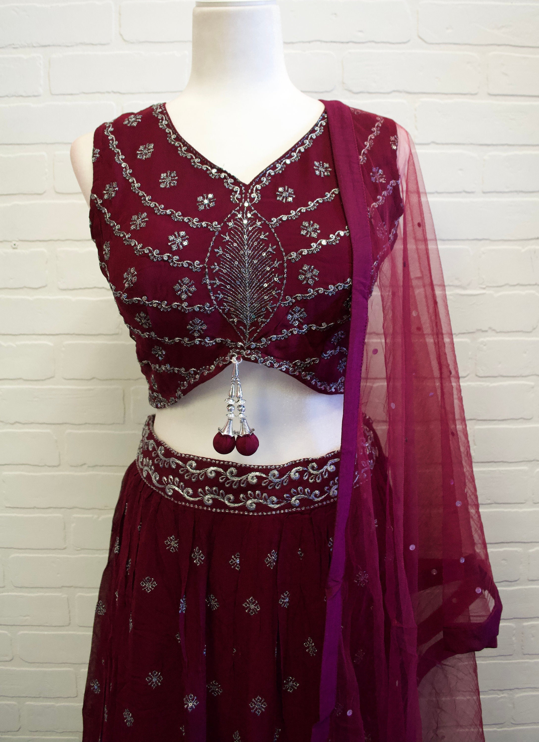 Indian Lehenga lehnga Choli Maroon Silver