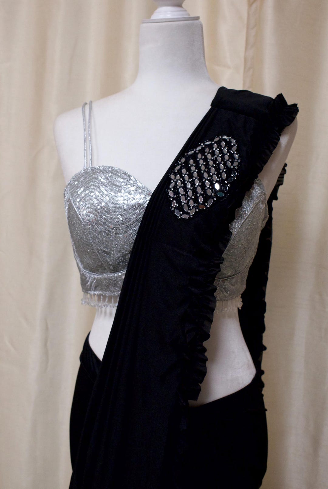 Silver Polished Work Stitch Saree main image 0
