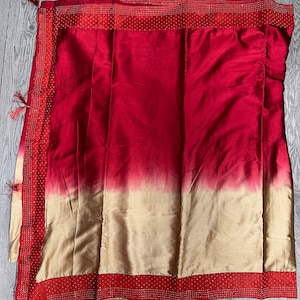 Indian Saree satin silk  dark red and Golden color