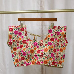 PLUS SIZE 42 Indian Saree Choli Blouse Floral Embroidery