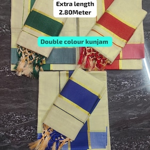 Traditionelles Kerala Taschentuch Set Mundu (grüne, rote und blaue Farben erhältlich)