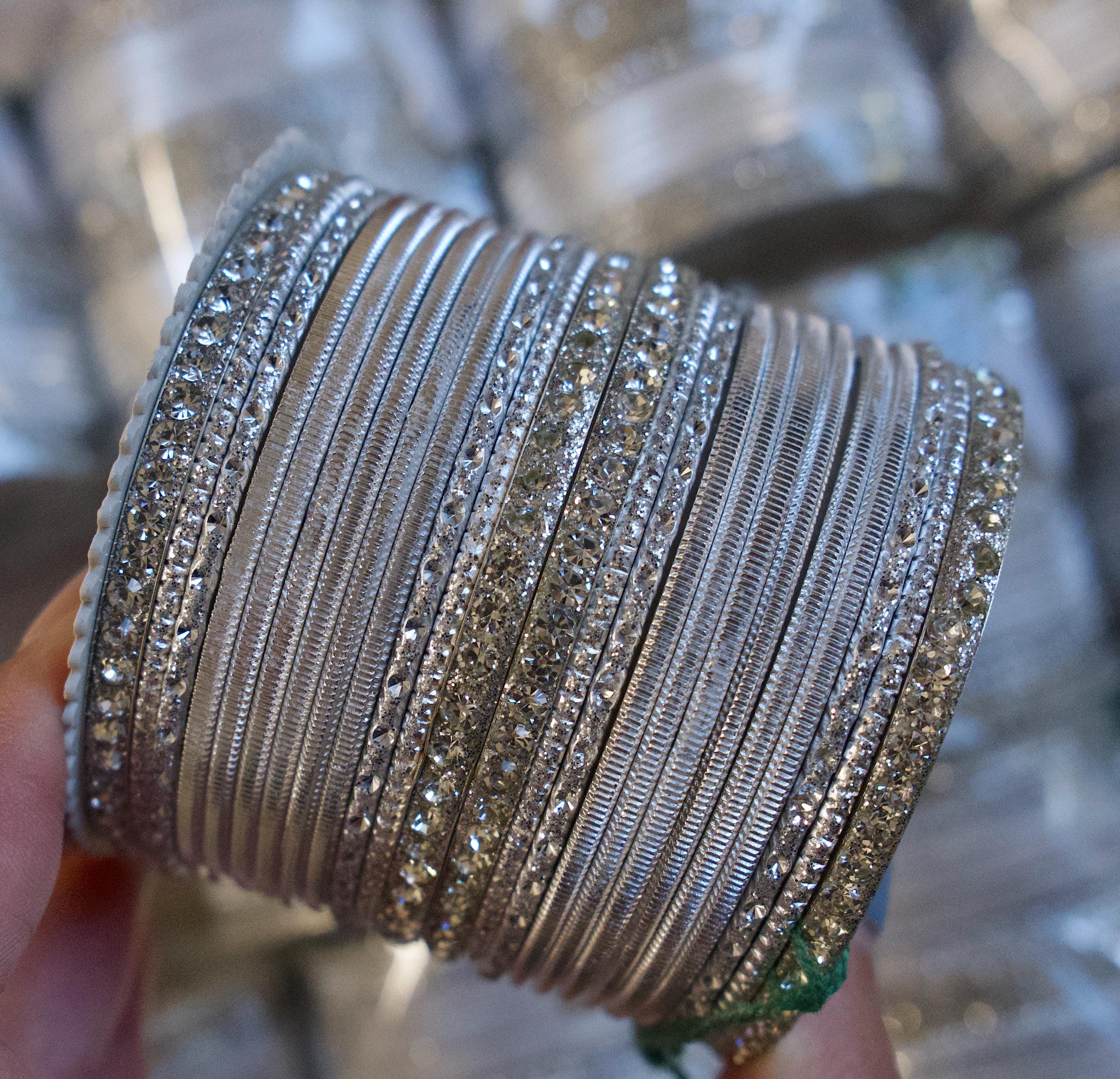 Indian Pakistan Silver Bangle One Set Chudiyan ( Size 2.8 ) Please