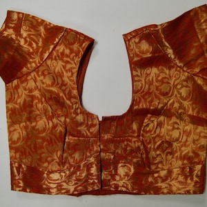 Indian Saree Choli Lehenga Blouse Dark Red Orange Gold Brocade