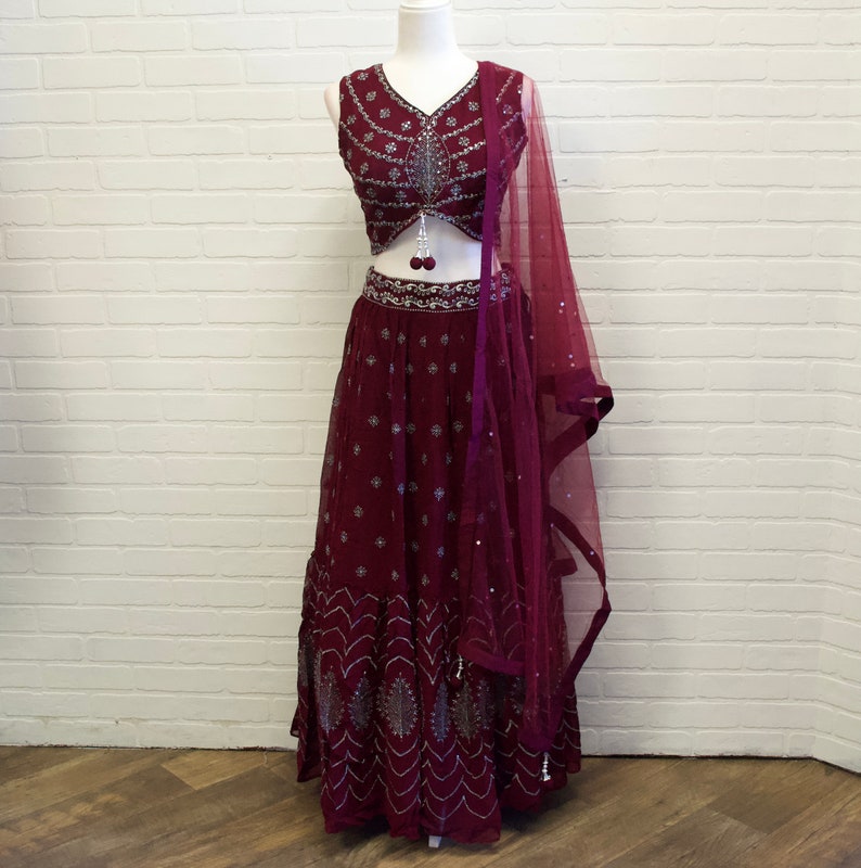 Indian Lehenga lehnga Choli Maroon Silver