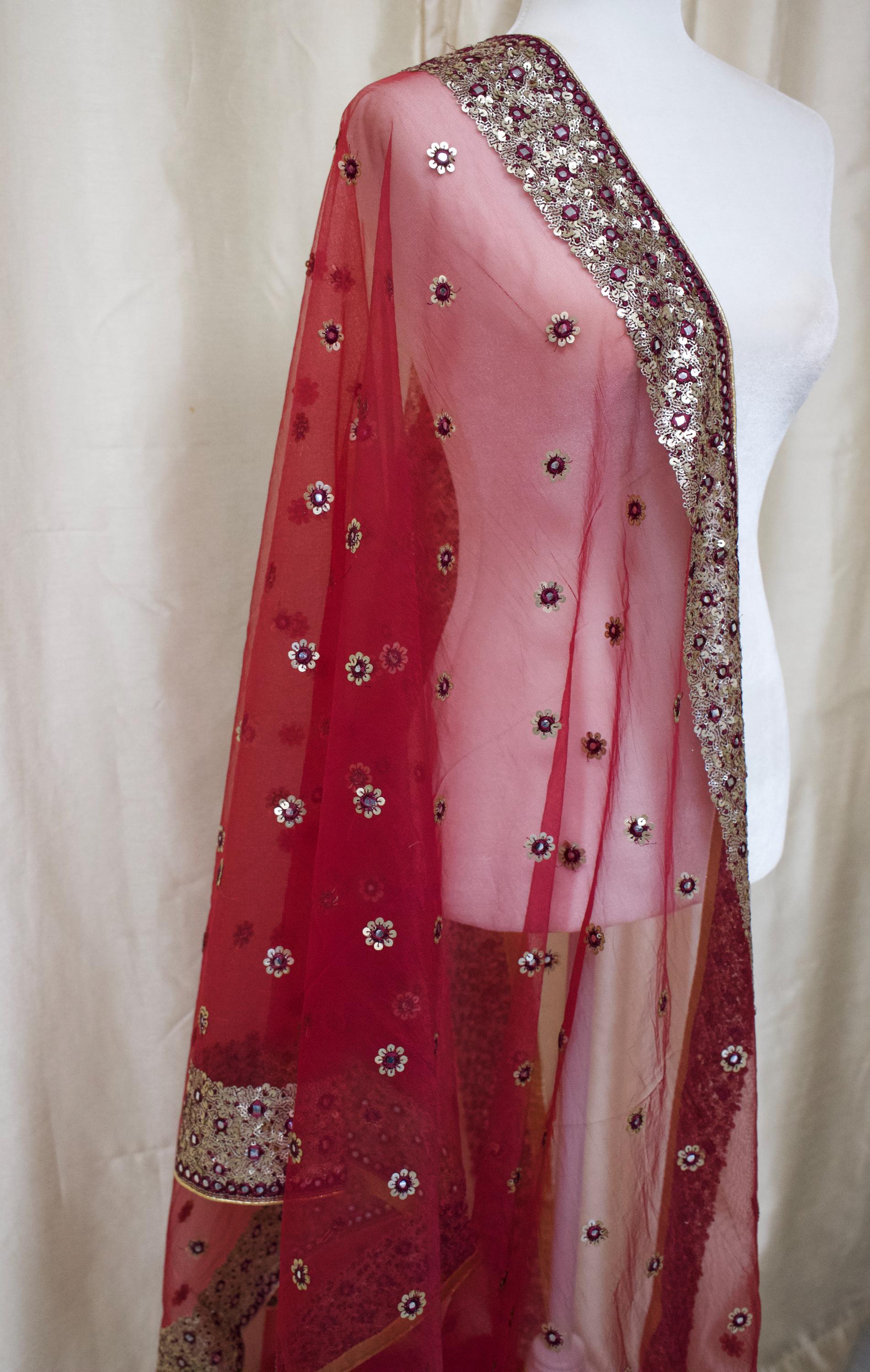 Dark Red Sequin Floral Net Dupatta - Etsy