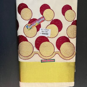 Indische Onam Traditionelle Kastanienbraune Baumwolle Set Saree