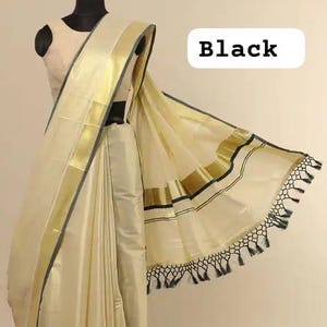 Indian Onam Traditional Rani pink color Tissue set Saree ( Black not available)