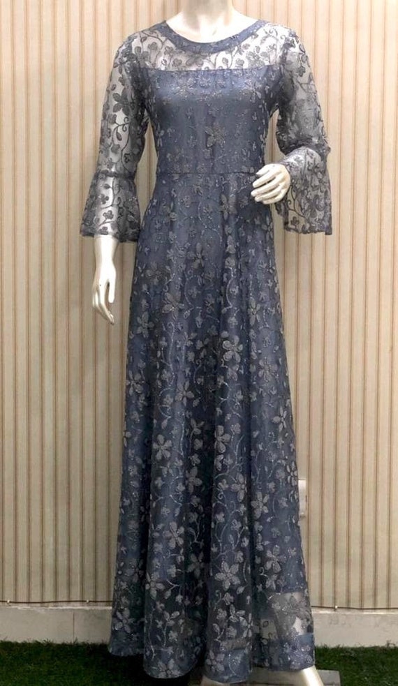 Buy Bluish Grey All Over Embroidered Gown - Shamita Shetty Anarkali –  Empress Clothing