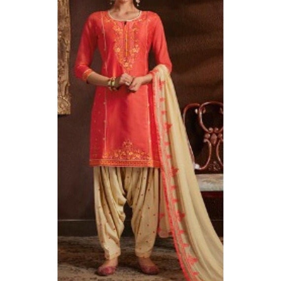 Indian Pattiala Pant Style Salwar Kameez Suit Cousu Taille Large XL et XXL