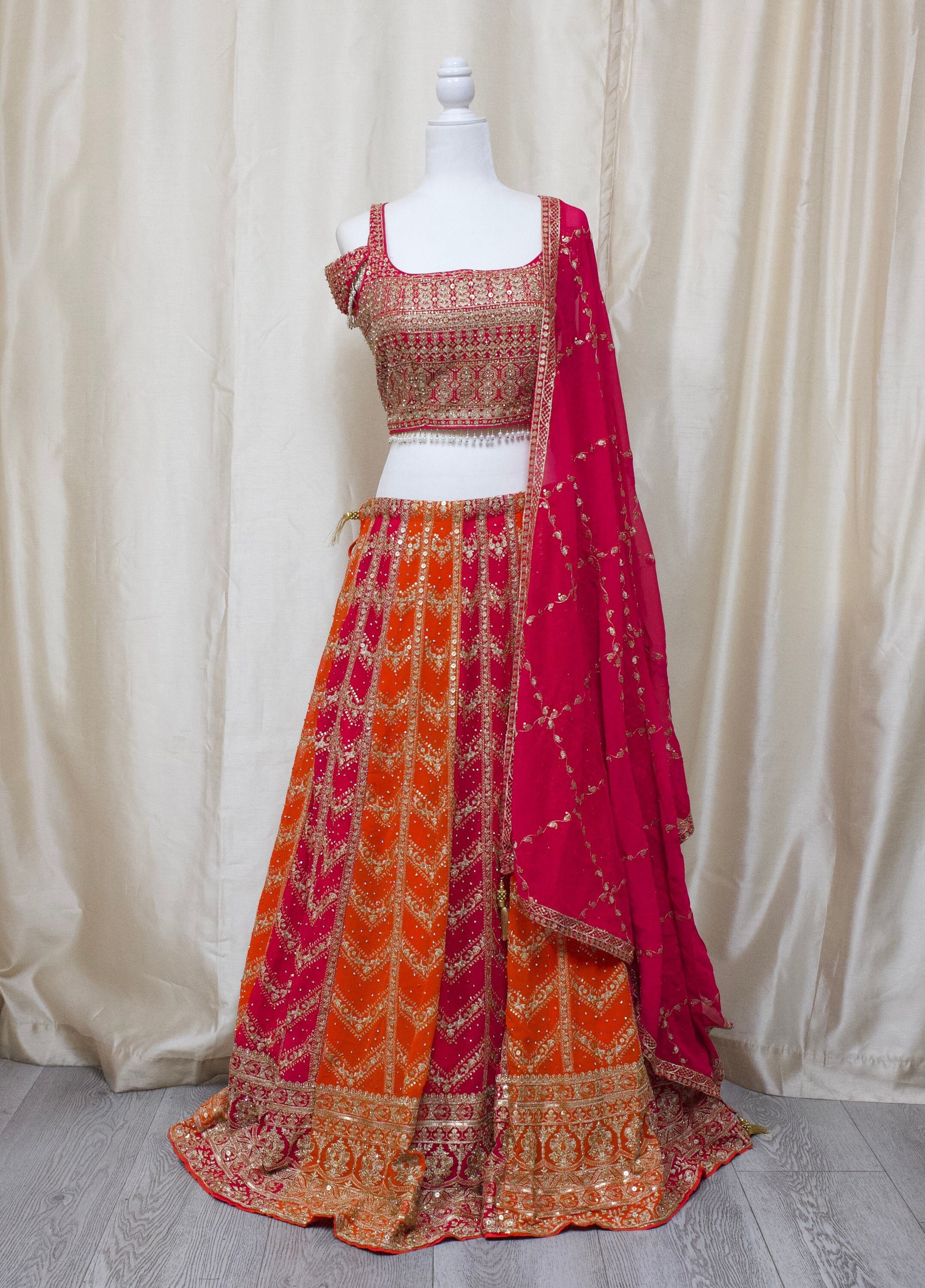 Pink Orange Lehenga Etsy