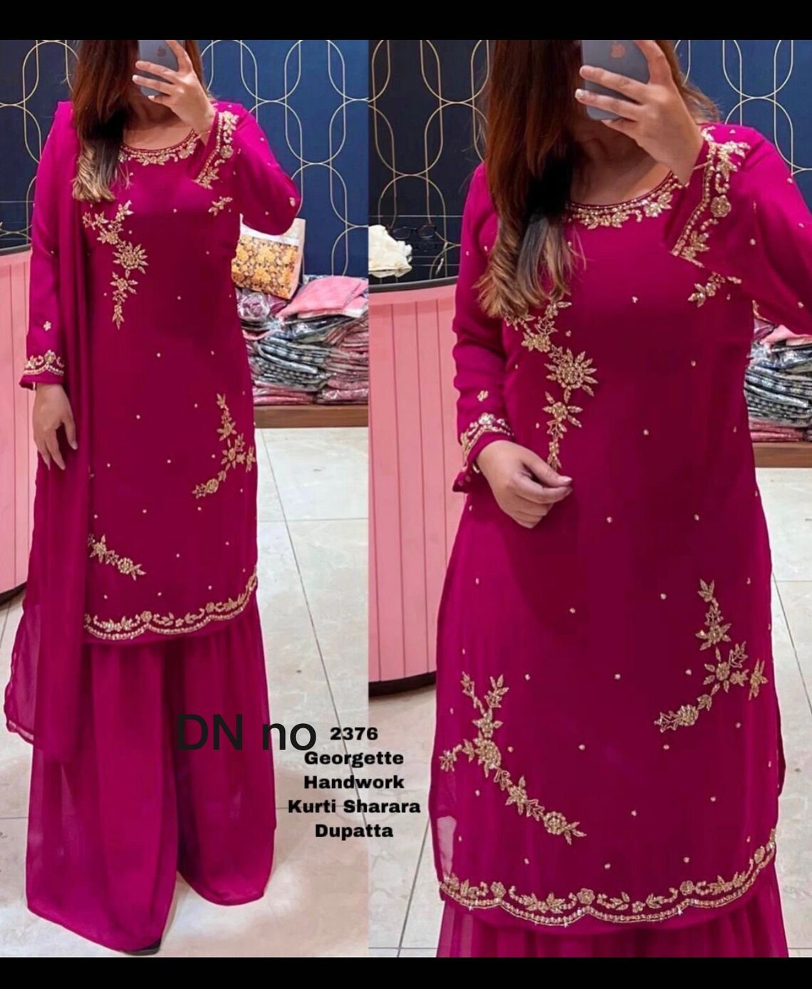 Rani Pink Sharara Model Suit Golden Hand Work - Etsy