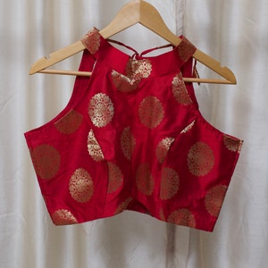 Halter neck/ Indian Saree/ Lehenga Choli brocade  Red Blouse