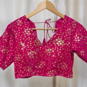 Magenta Pink and Gold Velvet with sequins Saree Choli Lehenga Blouse