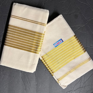 Traditionelles Kerala goldenes Taschentuch Set Mundu
