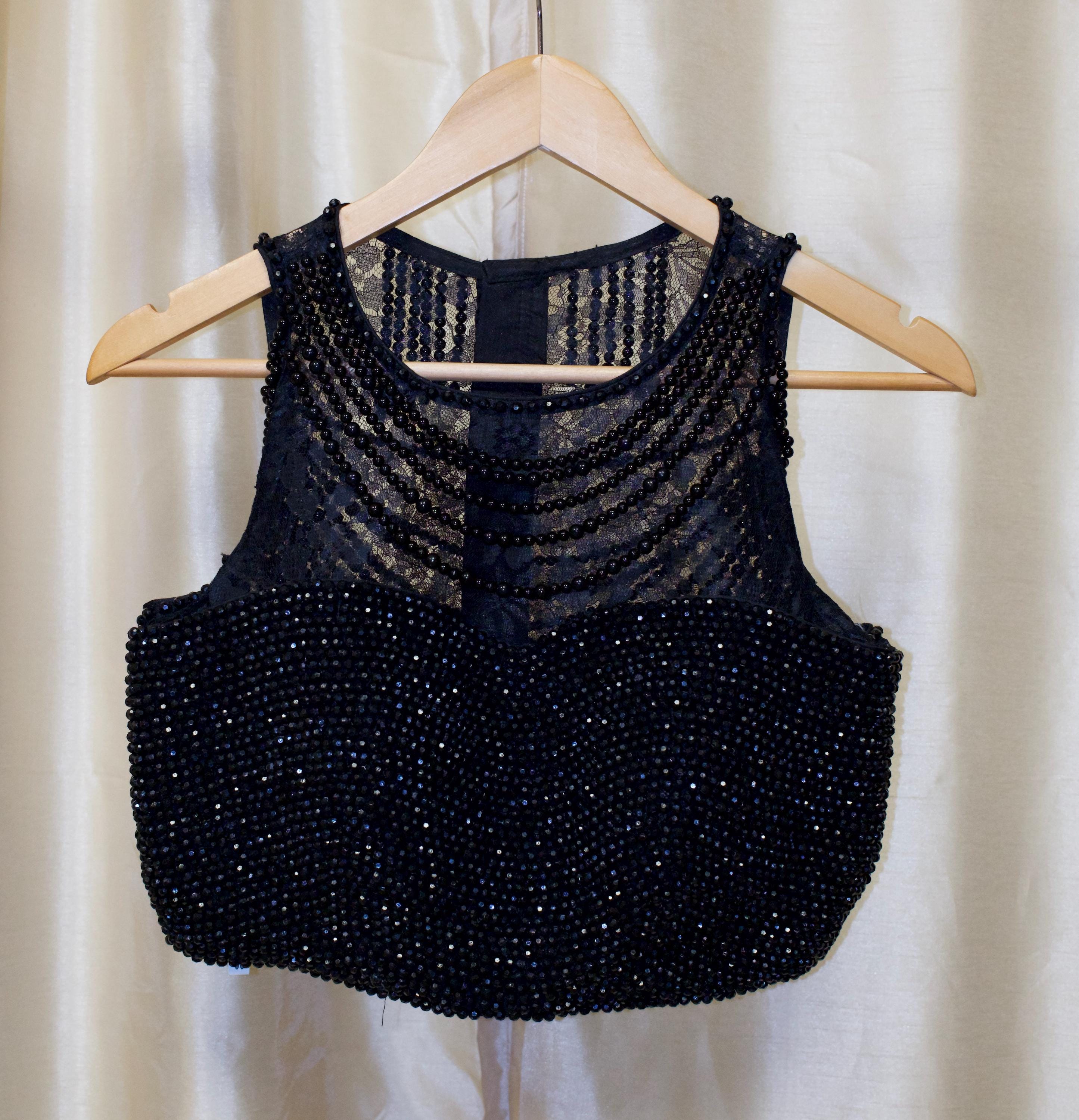 Black Pearl Blouse with Pearl Drape on Back