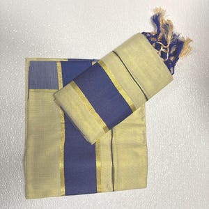 Traditionelles Kerala Taschentuch Set Mundu / Blau