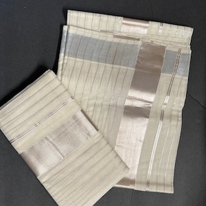 Traditional Kerala silver cotton/ tissue striped set Mundu
