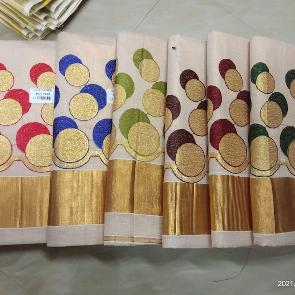 Ensemble de mouchoirs en papier traditionnel indien Onam en cuivre (vert, bleu, rouge tomate et bordeaux)