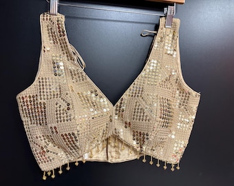 Light Golden Sequence Saree /Lehenga  Blouse