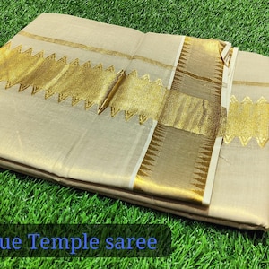 Indisches Onam Traditionelles Tempel Design Taschentuch Set Saree mit genähter Bluse