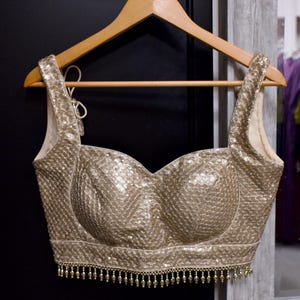 Gold Sequin Saree Lehenga Blouse / Choli