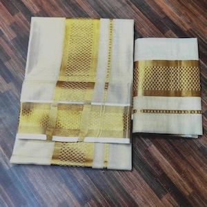 Traditional Kerala box design light Tissue set Mundu